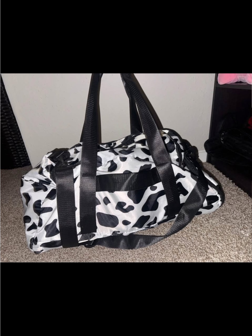 Black & White Cow Print Duffle Bag